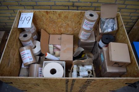Pallet with div. Sand paper, adhesive tape, paint rollers, sealing card, etc.