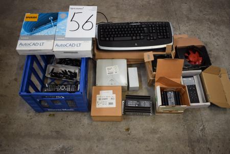 Div. Electrical parts, converter, fan, remote controls + keyboard + 2. Autocad license