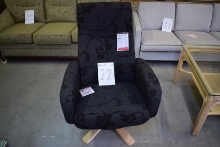 Black armchair on swivel base + glass table 40 x 70 cm