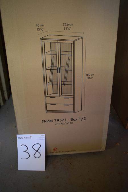 Cabinet with 2 glass doors and shelves and two drawers, white
