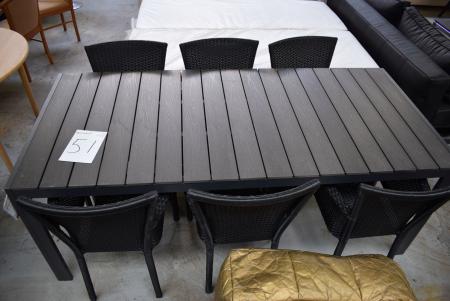 Dining table 90 x 200 cm, hard plastic + 6 pcs. wicker chairs