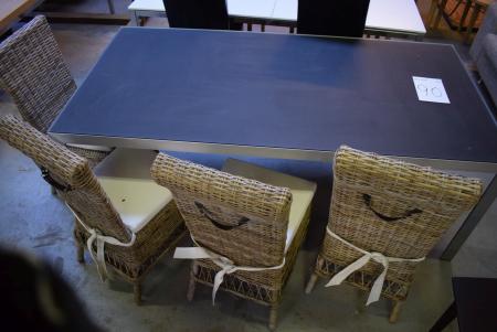 Spisebord 90 x 200 cm m. glasplade, krom stel + 4 stk. stole