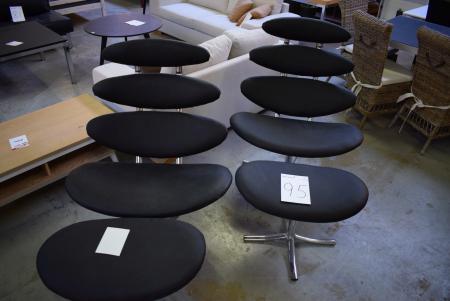 6 pieces. chairs with ottoman, black leather. NOT original