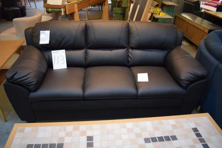 3 Pers. Sofa, schwarze Leder gebunden, Modell Ziva