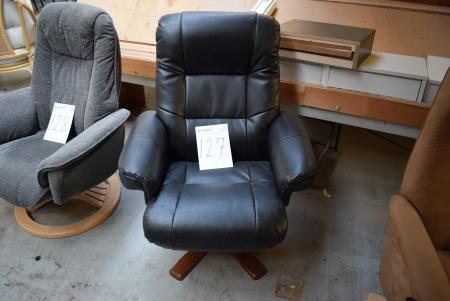 Armchair on swivel base, black leather