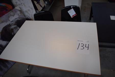 Table 80 x 120 cm, white laminate + 2. molded black plastic chairs