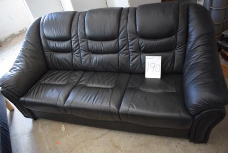 3 + 2 seater. Black leather sofa.
