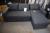 Sofa m. Chaise lounge, dark gray fabric. Some assembly required, hardware included