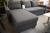 Sofa med chaiselong + 2 stole, mørk grå, lav ryg