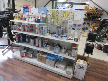 Shop rack with various paint, diesel system cleaner. And much more. 180x145 cm