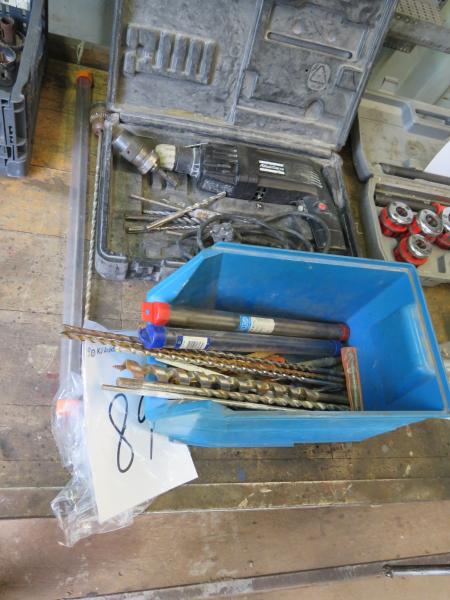 Borehammer Atlas copco with various drill bits.