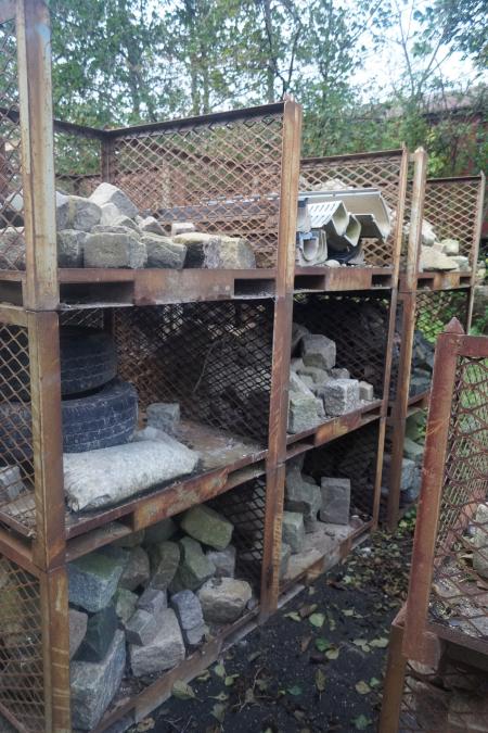9 cages with various granite stones and more.