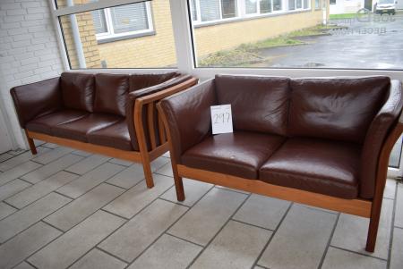 Sofagruppe 3 + 2, brun læder, brugt. Nypris kr. 25.000,-