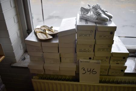 13 pairs of sandals + 10 pairs silver colored tennis shoes