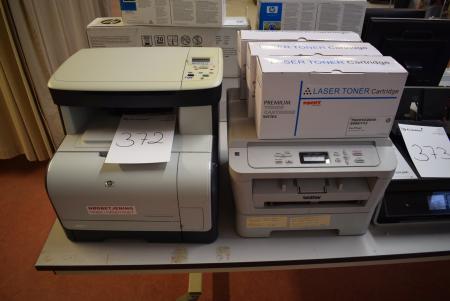 2 stk. Printer/scanner mrk. Brother / HP + 3 stk. laser toner