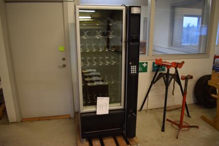 Machine for snacks and drinks for the coin, marked. Snakky .New without nøgle.Automaten is opened and the switchable cylinder. Must be programmed. New price kr. 23.000, -
