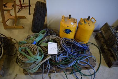 Pallet various lifting straps, air hoses, gas cylinders, etc.