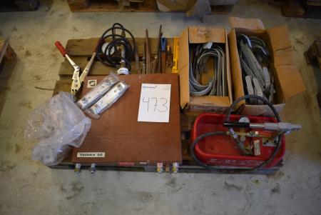 Water heater, pressure test tester, gutter brackets, tools, etc.