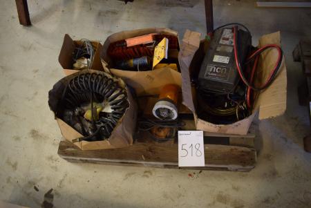 Pallet with various electric parts + chargers etc.