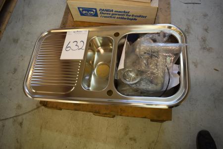Stainless double sink with side plate 49 x 95 cm