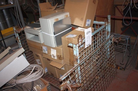 Cage pallet with (9) electrical boxes (never used)