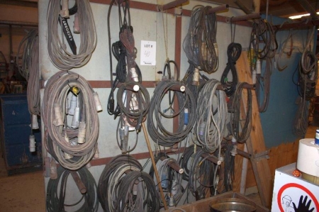 Various cables on wall + cut-offs and more on pallet