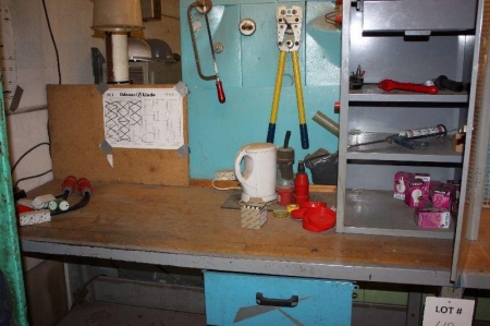 Work bench with drawer + cabinet + tools on tool panel