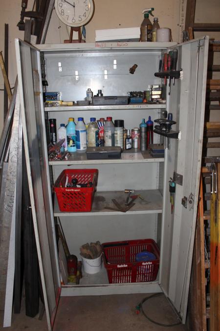 Steel cabinet with contents.