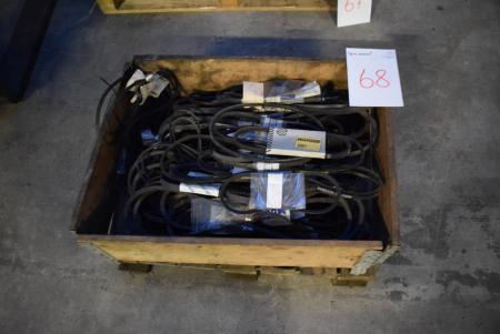 Pallet with fan belts, various sizes.