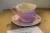 24 pink cup w. Saucer with flowers