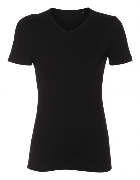  Nicht gepresster aufrechter Pfosten: 34 Stück LADY T-Shirt V-Ausschnitt, schwarz, 100% Baumwolle. XL