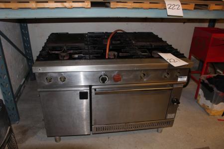 Gas ovn med 6 blus of varmeskab, mærke zanussi 120x90x87 cm