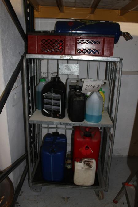 Trolley with various chemicals.