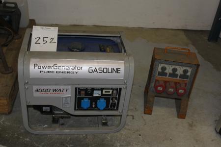 Generator 3000 w benzin + strømtavle.