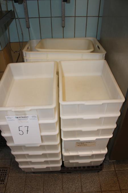 Lot of plastic boxes approved for food.