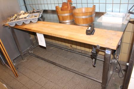 Rustfrit bord med spækbræt med hæve/sænke funktion 192x82 cm