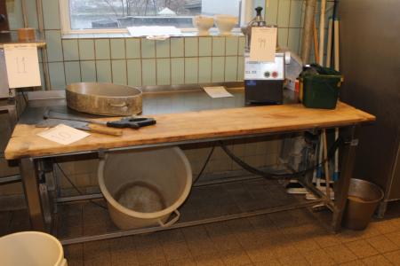 Rustfrit bord med spækbræt med hæve/sænke funktion 192x82 cm