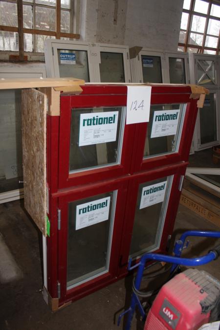 Bonde window 2 bottom windows side hung, top topped, wood, red painted exterior, b, 928 h1024
