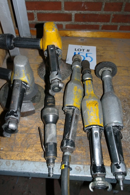 (6) air tools: (3) die grinders, (1) air chisel, (1) angle grinder with cup steel brush 