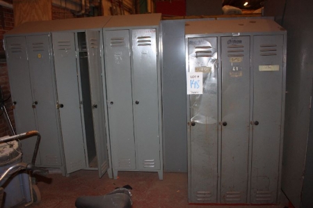 (6) 2-room lockers + (1) 3-room locker + (1) 3-room key locker + file cabinet with 4 drawers