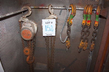 (2) chain lever blocks (2 to 3 ton) + plate clamp + bucket with chains and hooks