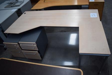 Schreibtisch mit Beistelltisch 2 + Schubladenabschnitte