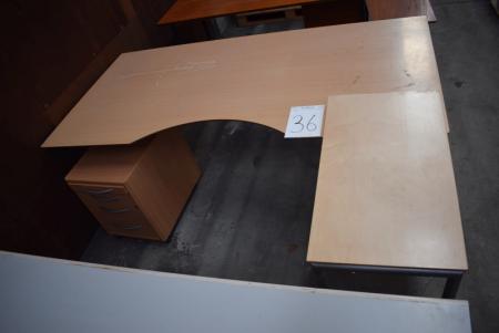 Hæve/sænkebord (ej afprøvet) med sidebord + skuffesektion