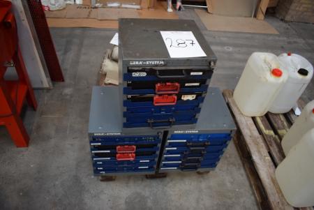 3 pcs sortimentsboxe, with drawers