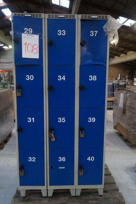 3 pieces. Steel cabinets, gates 4 in each, 30 cm W x 55 cm D x 186 cm H