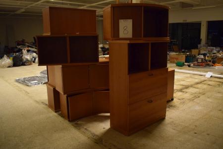 2 pcs. drawer sections on wheels + 2 cabinets on wheels + bookcase + 7 pcs. cupboards, etc.