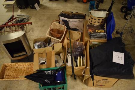 Lot various kitchen utensils, disposable tableware, baskets, massage mat, etc.