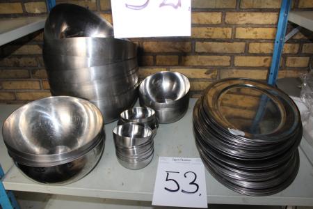 Stainless dishes and serving dishes.