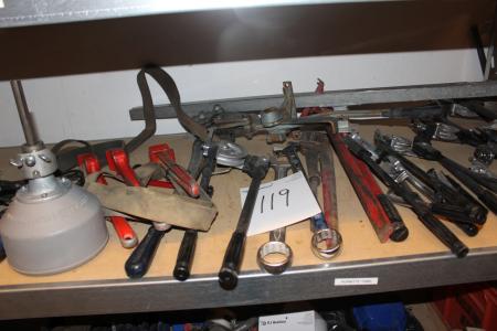 1 with various shelf. Tools include Grinder, tube bender, etc.