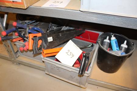 2 boxes of fuksvanse, wire cutters, etc. + Bucket containing